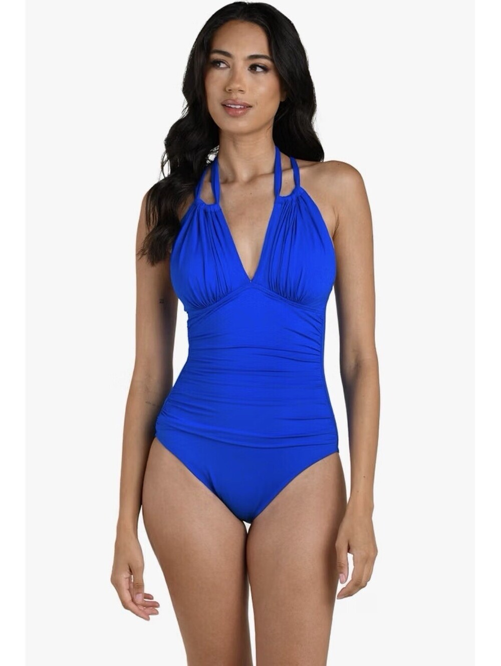 La Blanca Island Goddess High Neck Keyhole Swimsuit Lapis Blue Size 6 NWT $129
